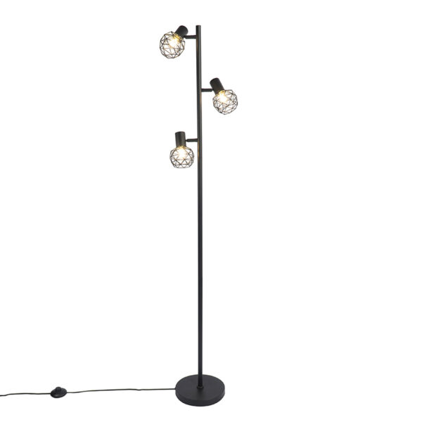 Design floor lamp black 3-light adjustable - Mesh