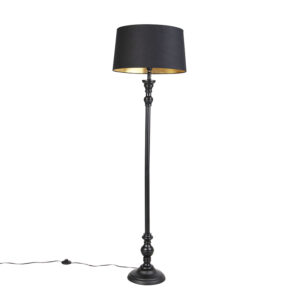 Floor Lamp Black with 45cm Cotton Black Shade – Classico