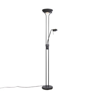 Floor lamp black with reading lamp incl. LED and dimmer – Diva 2