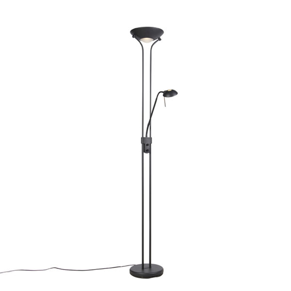 Floor lamp black with reading lamp incl. LED and dimmer - Diva 2