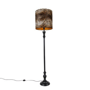 Floor lamp black with shade leopard 40 cm – Classico