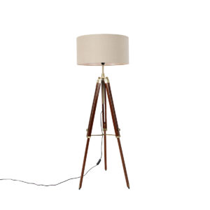 Floor lamp brass with shade light brown 50 cm tripod – Cortin