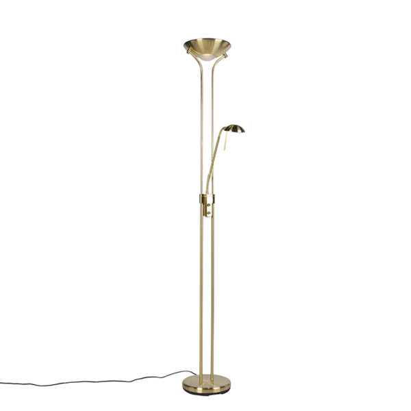 Floor lamp gold with reading lamp incl. LED and dimmer - Diva 2