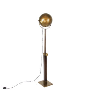 Industrial floor lamp bronze with wood adjustable – Haicha