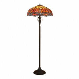 Interiors 1900 64070 Dragonfly Flame Tiffany 2 Light Floor Lamp In Bronze With Shade
