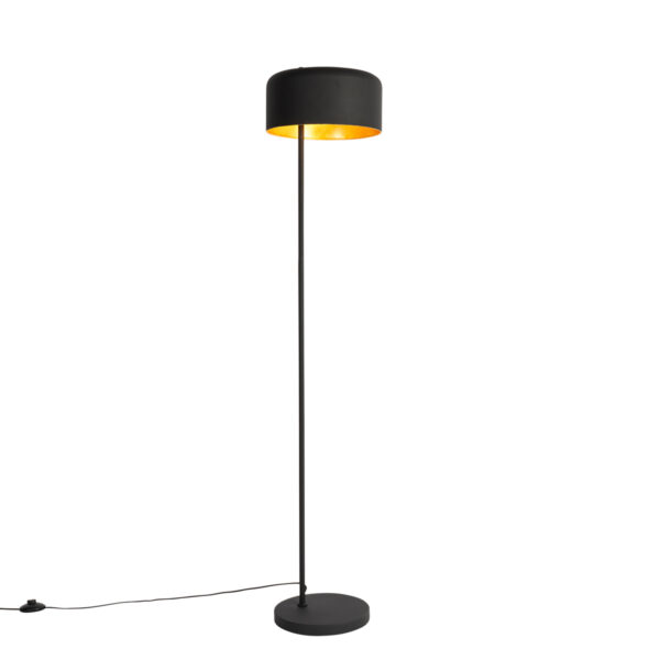 Retro floor lamp black with gold interior - Jinte