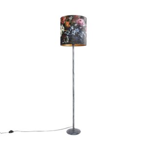 Vintage floor lamp antique gray shade floral design 40 cm – Simplo
