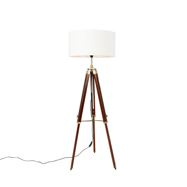 Vintage floor lamp brass with shade white 50 cm tripod - Cortin