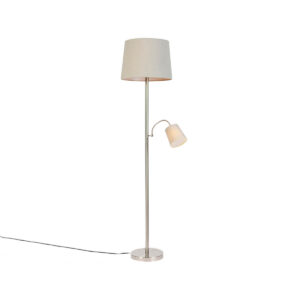 Smart floor lamp steel with gray shade incl. WiFi A60 and E14 – Retro