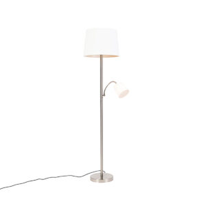 Smart floor lamp steel with white shade incl. WiFi A60 and E14 – Retro