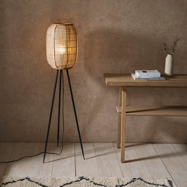 Endon 101687 Zaire Tripod Floor Lamp With Linen And Bamboo Shade