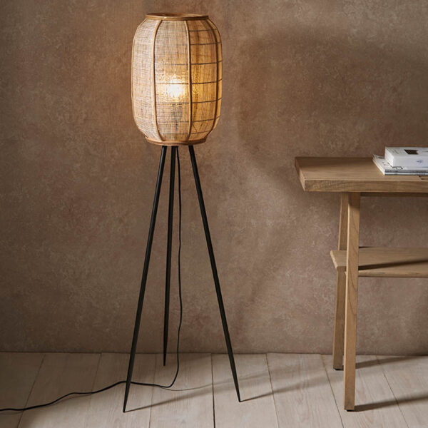Zurich Natural Fabric Floor Lamp In Matt Black